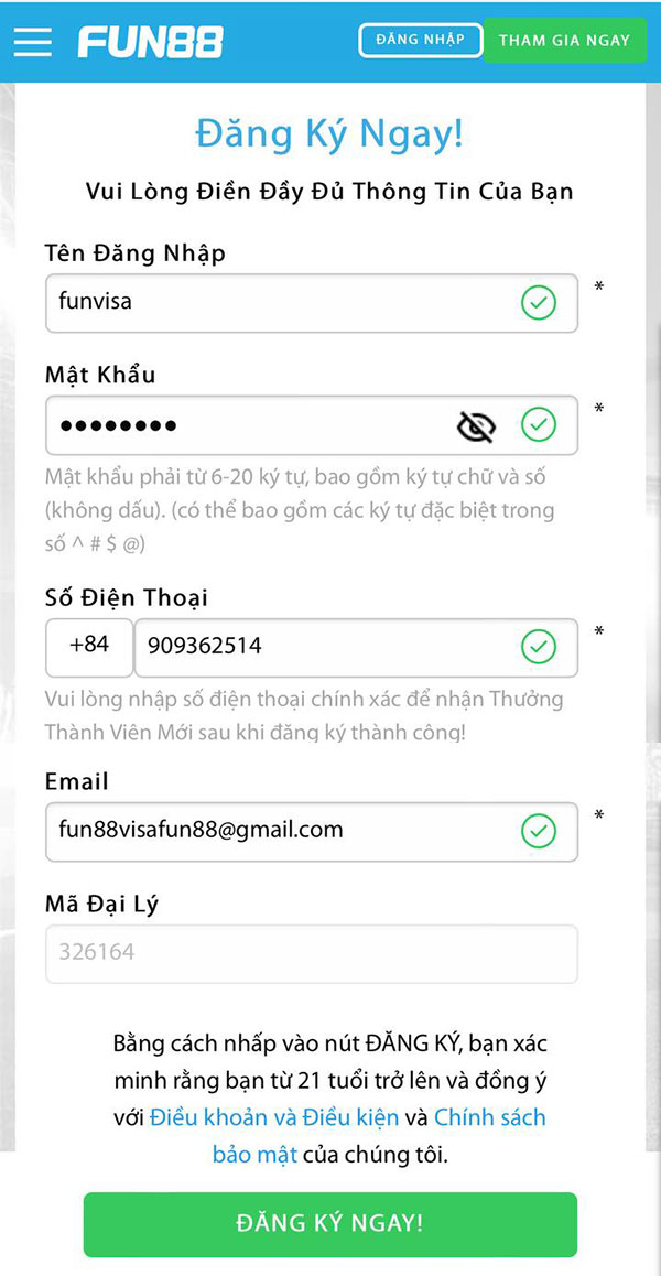 Đăng ký tài khoản Fun88